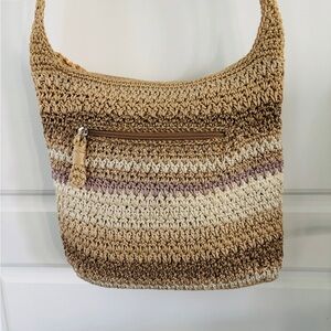 The SAK Janet Crochet Crossbody Purse Dune Stripe Medium Handbag.